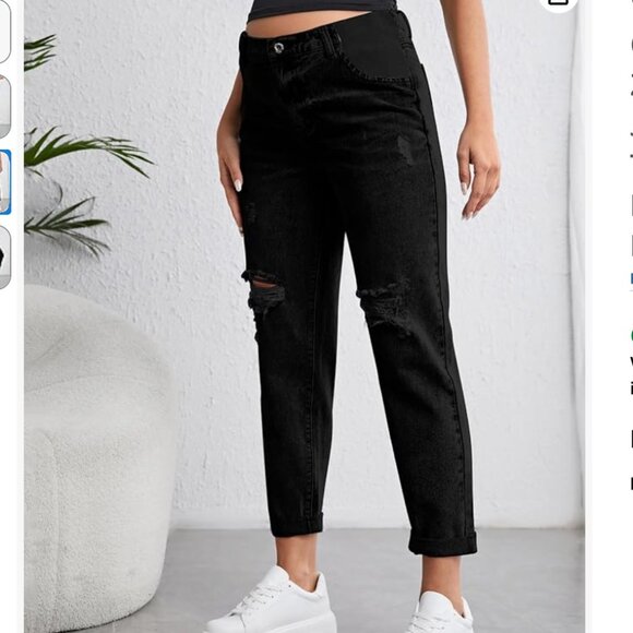 Black Distressed Maternity Jeans Size Large - Picture 4 of 9